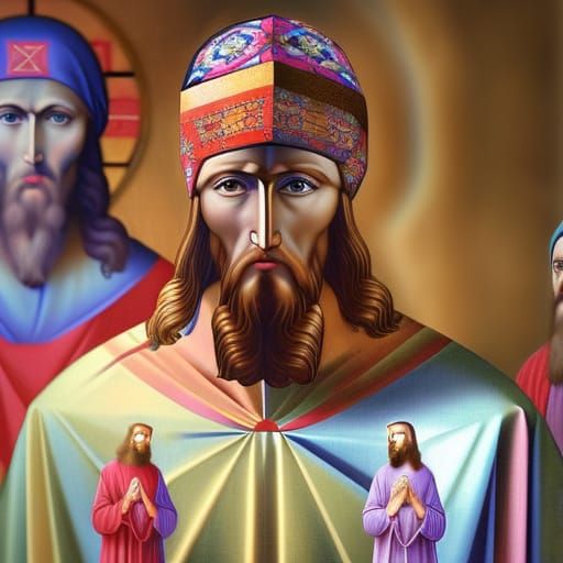 Jesus Mosaic Digital Illustration in Flat Tempera Style