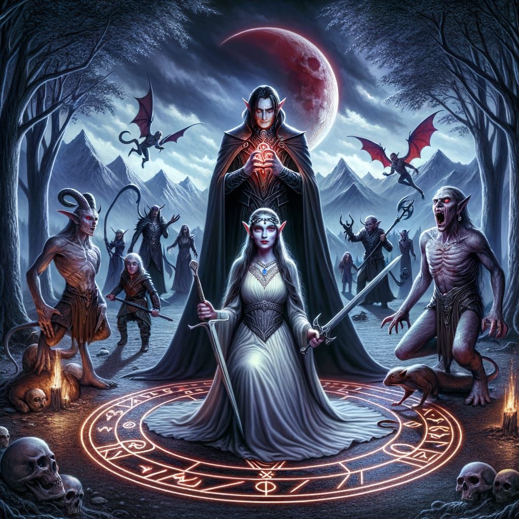 Gothic Vampire Lord in Moonlit Forest, Surrounded by Monstro...