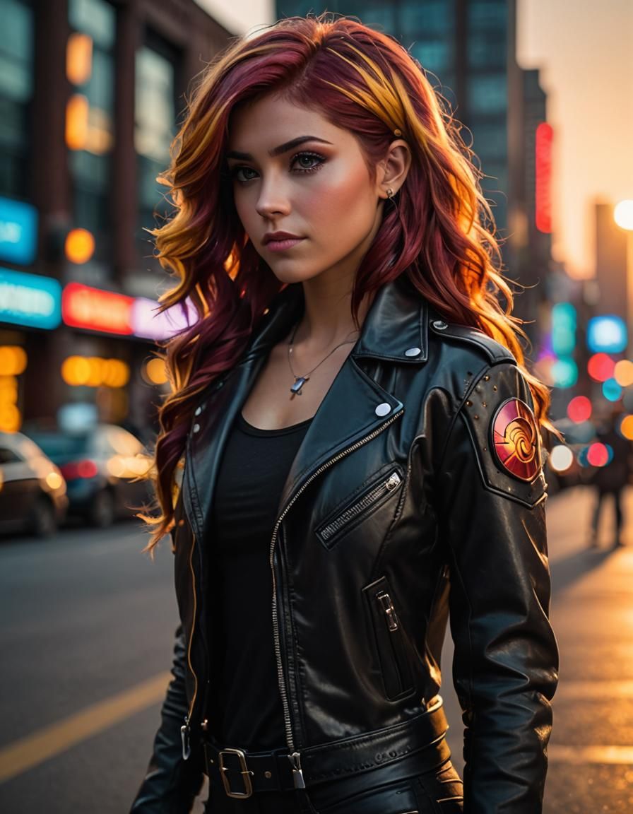 Sunset Shimmer in Cyberpunk Style, Professional Photography