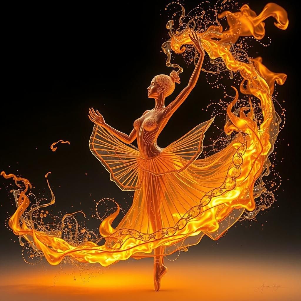 Fiery Glass Ballerina: A Dance of Flames and Light