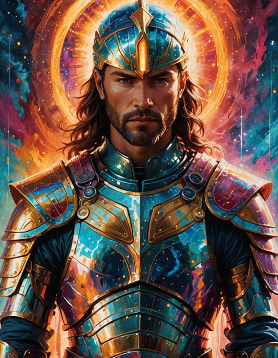 Celestial Warrior in Astral Landscape Concept Art