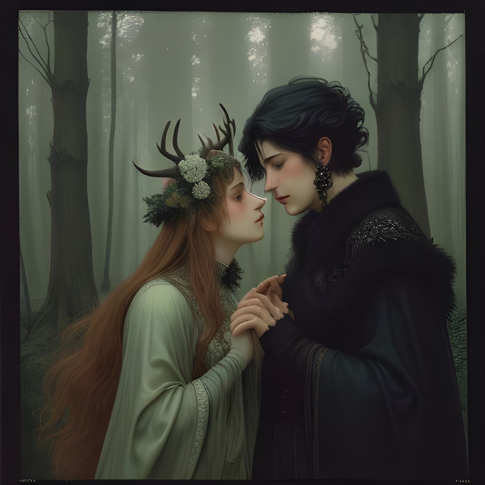 Blond Girls Kissing in Forest Glade