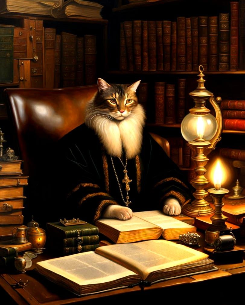 Meow de Nostradamus in His Study
