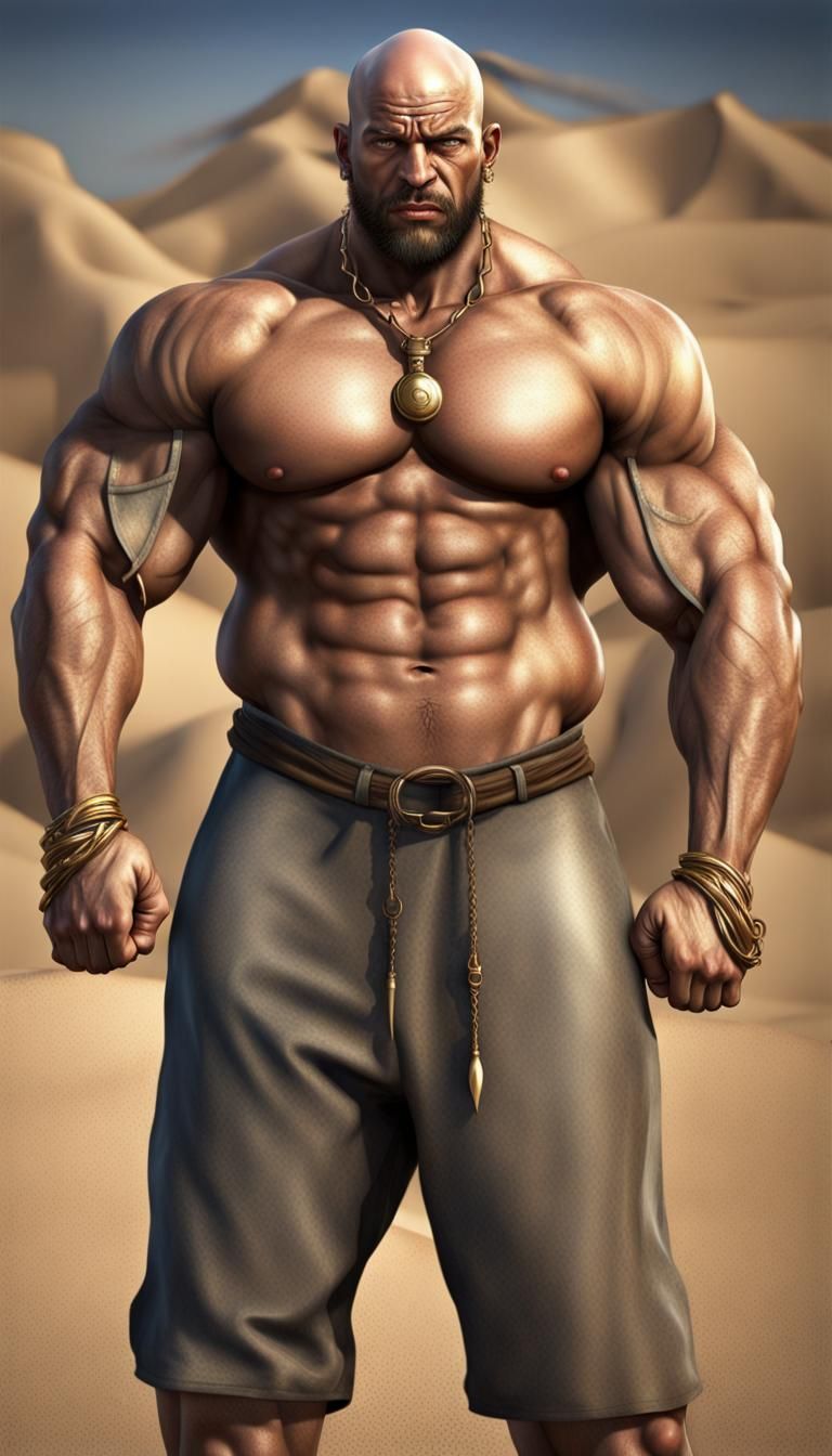 Photorealistic Thug with Muscular Build in Desert