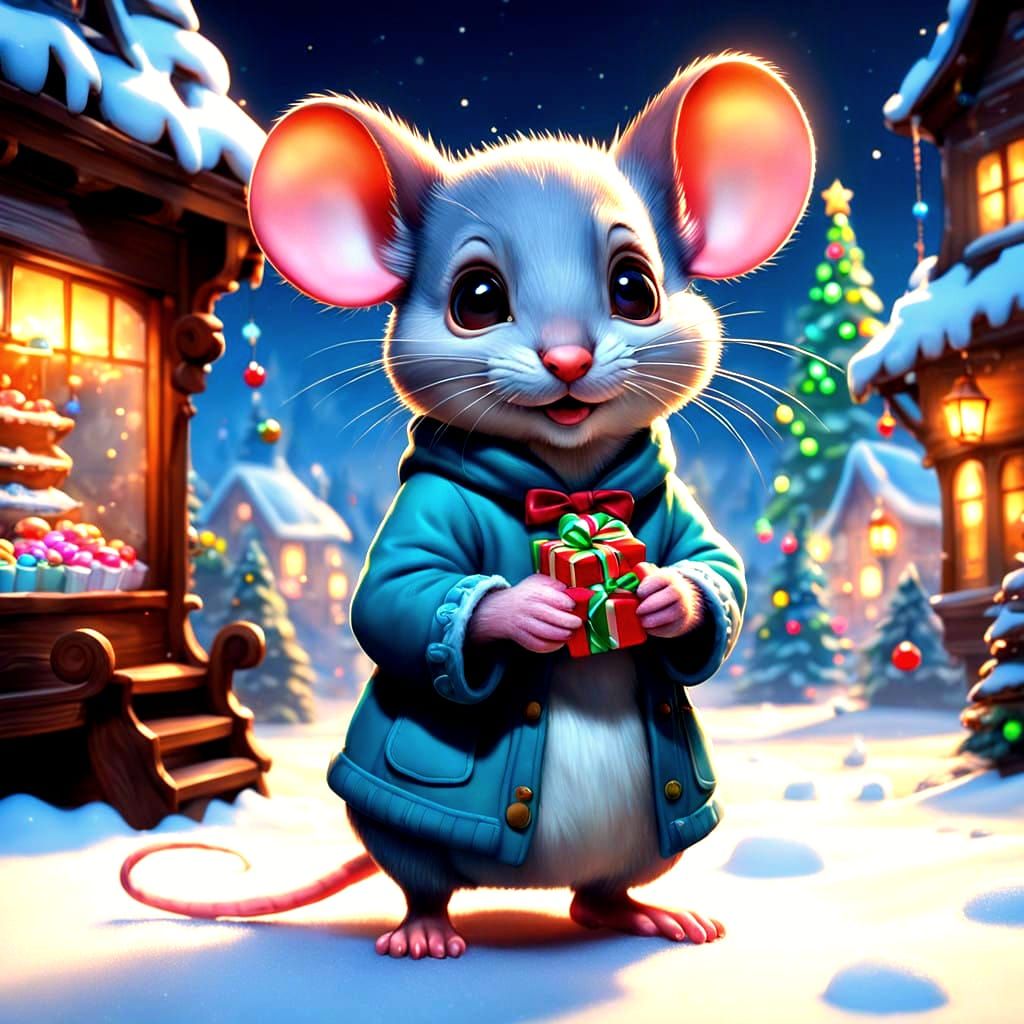 Whimsical Baby Christmas Mice in Vibrant Candy-Colored Lands...