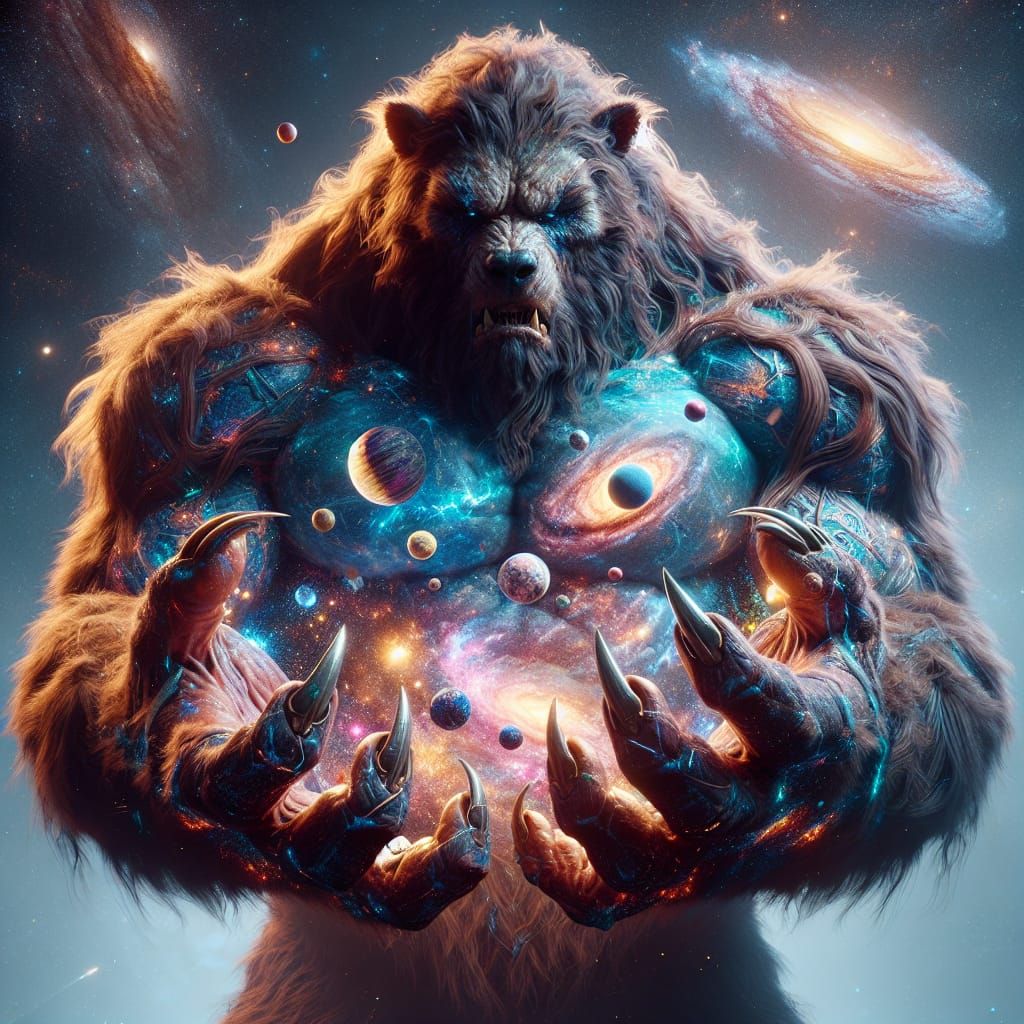 Colossal Werebear Holding Galaxies: Concept Art