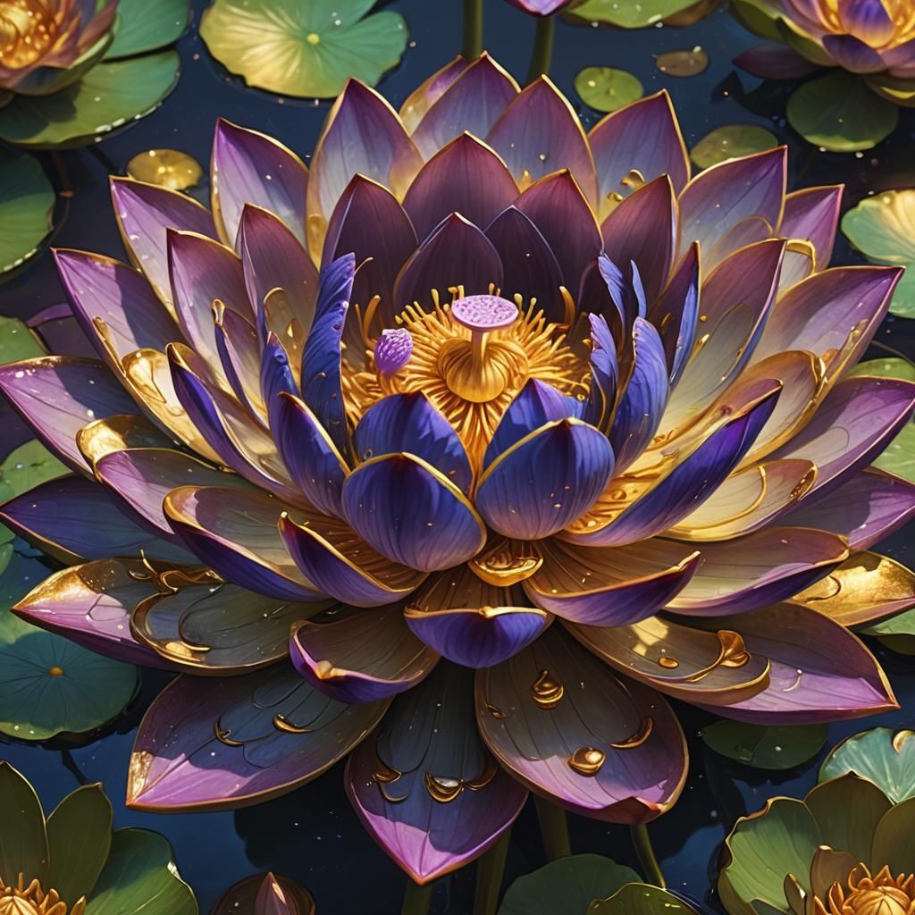 Mythical Lotus Blossom Unfolding in Golden Light