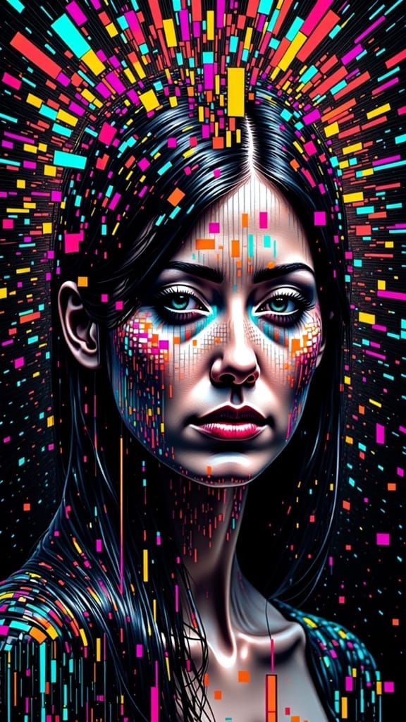 Surreal Digital Portrait of a Woman in Binary Code
