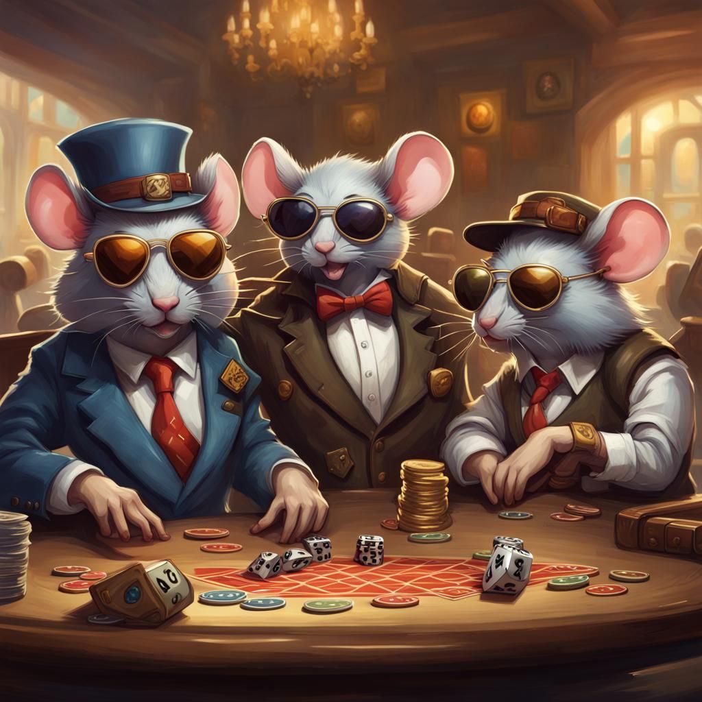 Mice Playing Poker, Hearthstone-Style Digital Art
