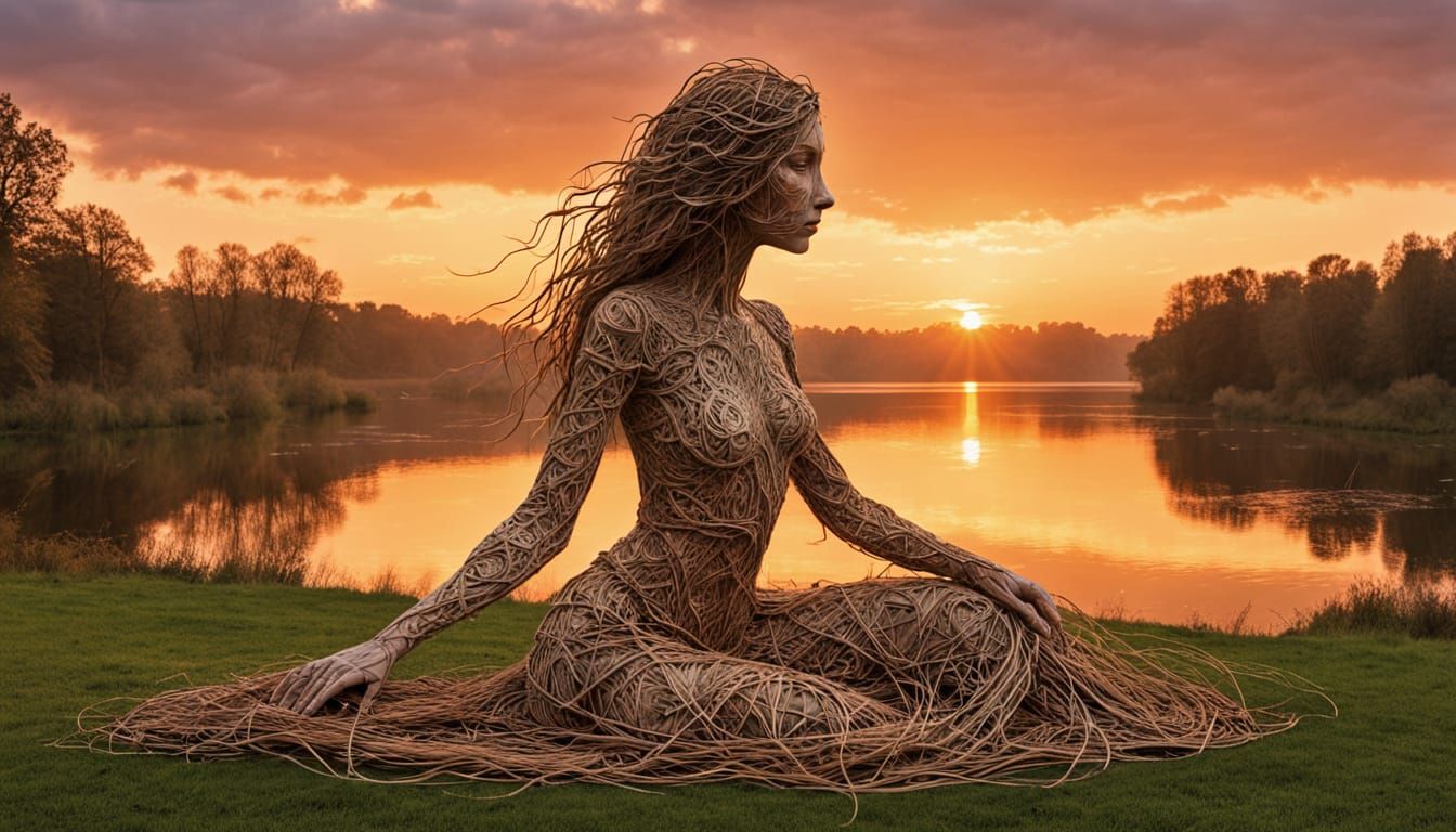 Ephemeral Land Art: Woman at Sunset in Bio Art Collage