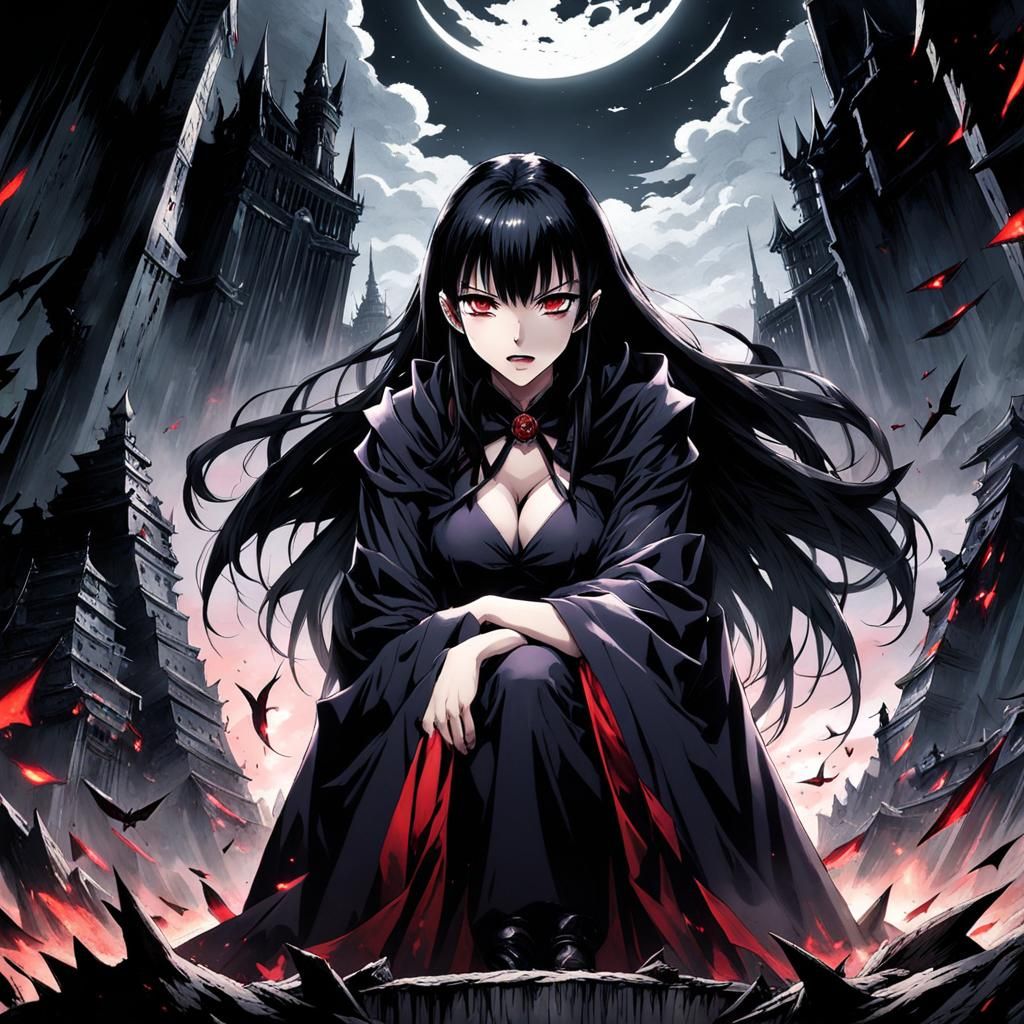 Ferocious Vampire Girl in Anime Style