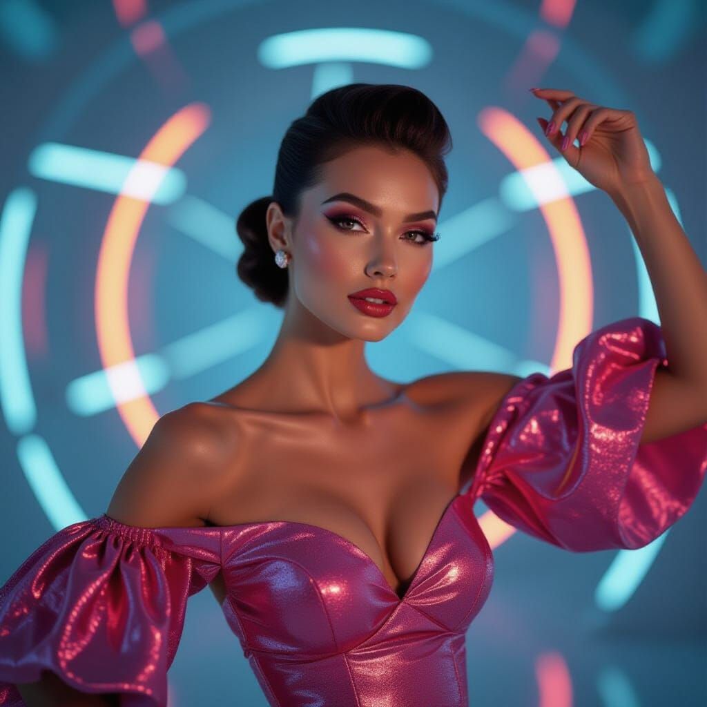 Kinetic Fabric Dance: Futuristic Fashion Portrait