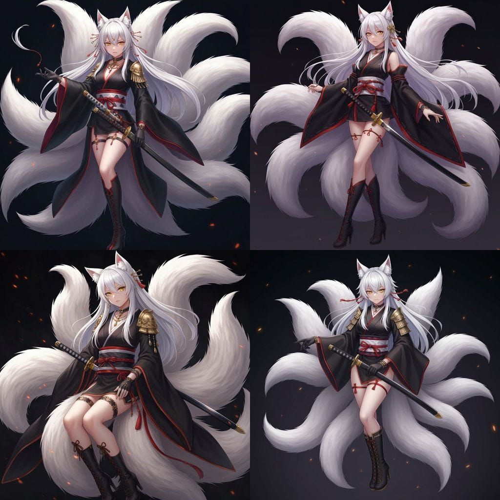 Anime Kitsune Admiral with White Hair and Golden Eyes