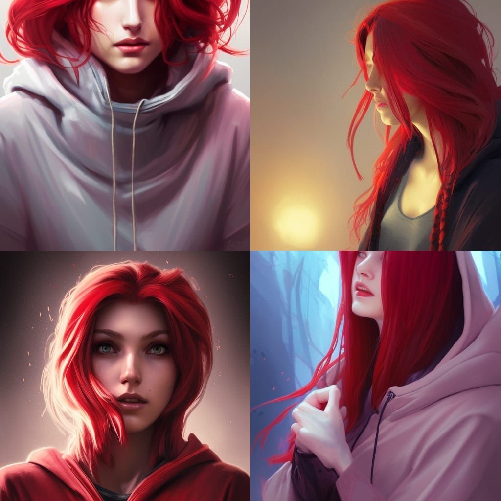 Crimson-Haired Woman Portrait in Art Nouveau Style