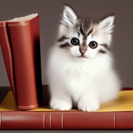 Fluffy Kitten Reading a Book