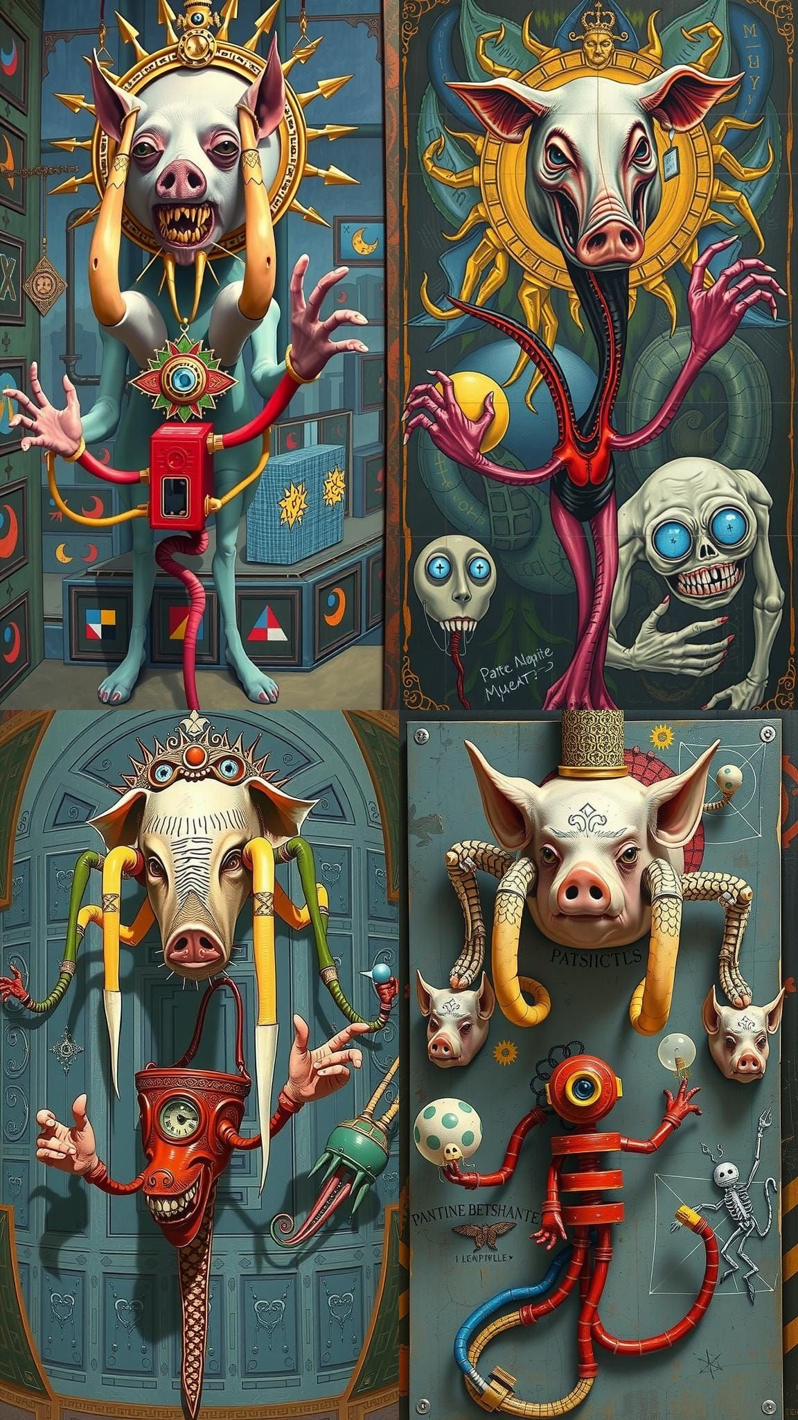 Grotesque Posthuman Figures in Bosch-Inspired Modern Art