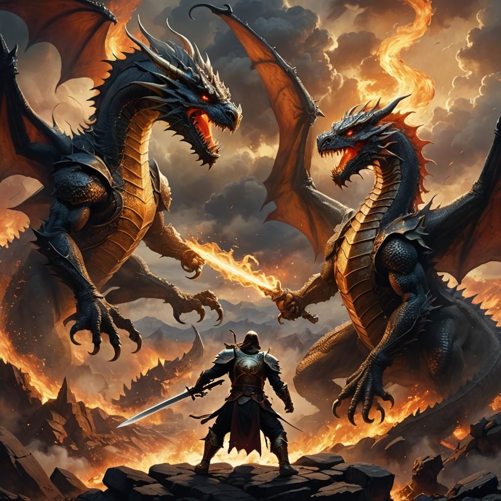 Paladin and Dragon Duel at Sunset: Epic Fantasy Art