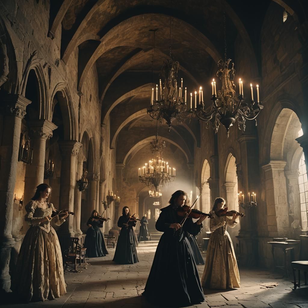 Ghosts Play Violins in Mystic Castle Hall