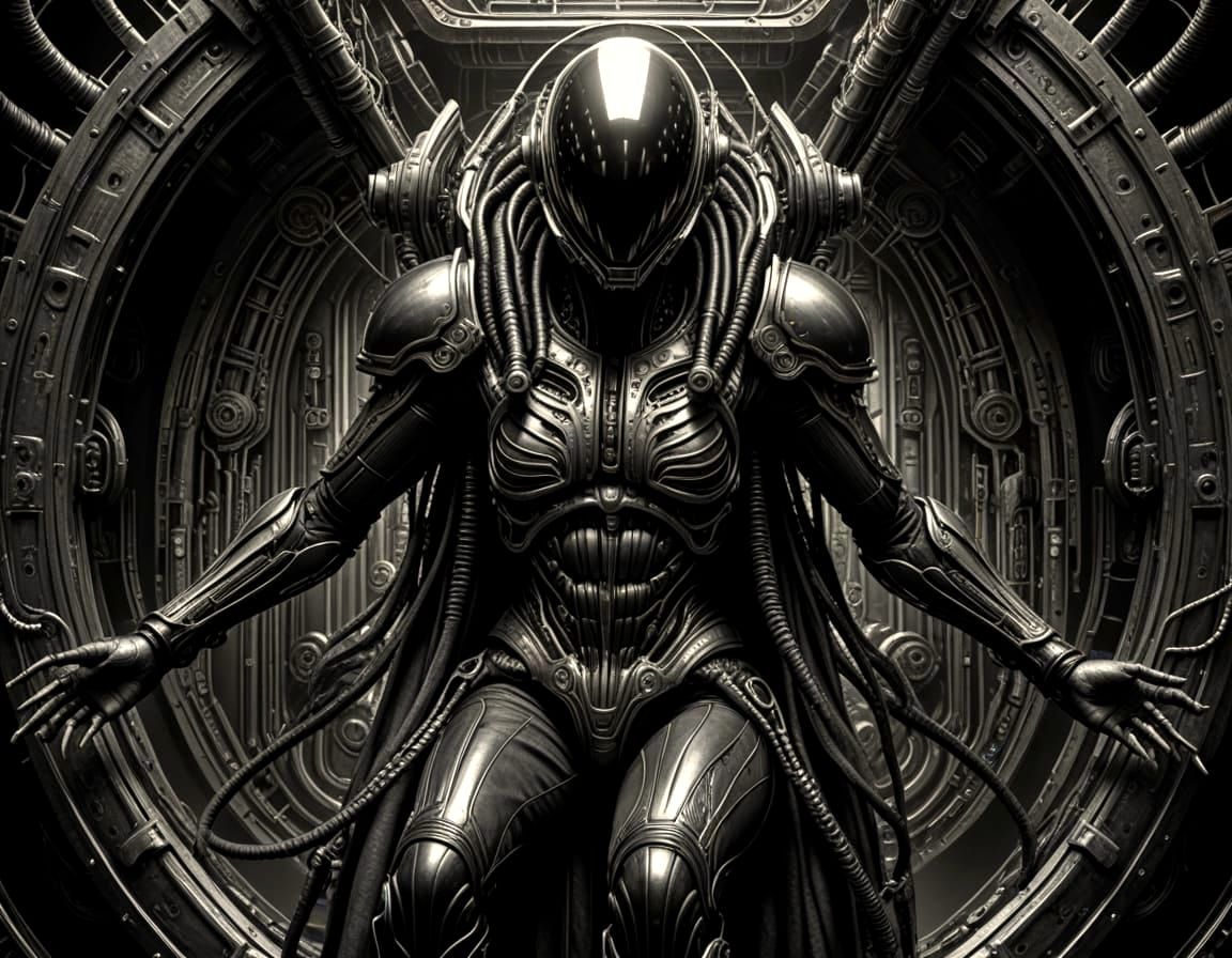 Ethereal Graphite Drawing in Erotomechanics Style