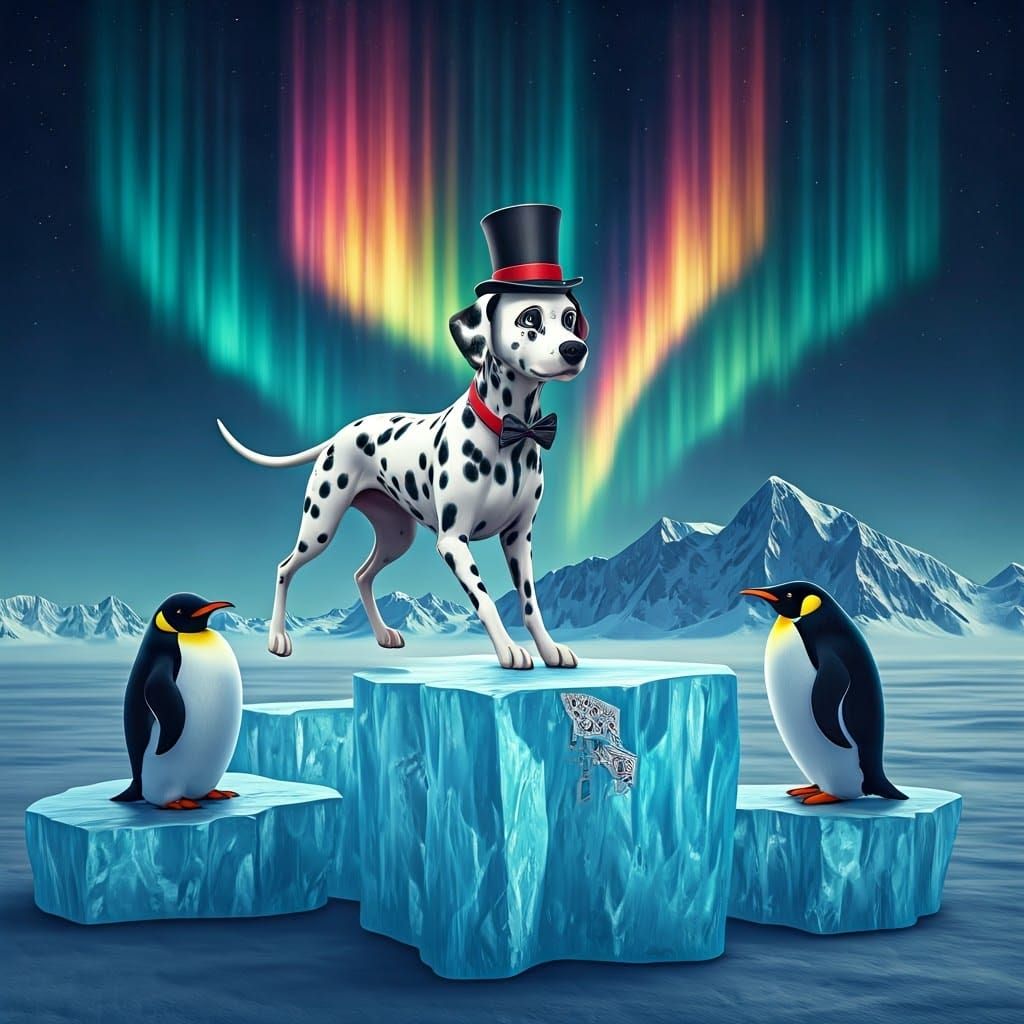 Dalmatian and Penguins Card Game in Antarctica