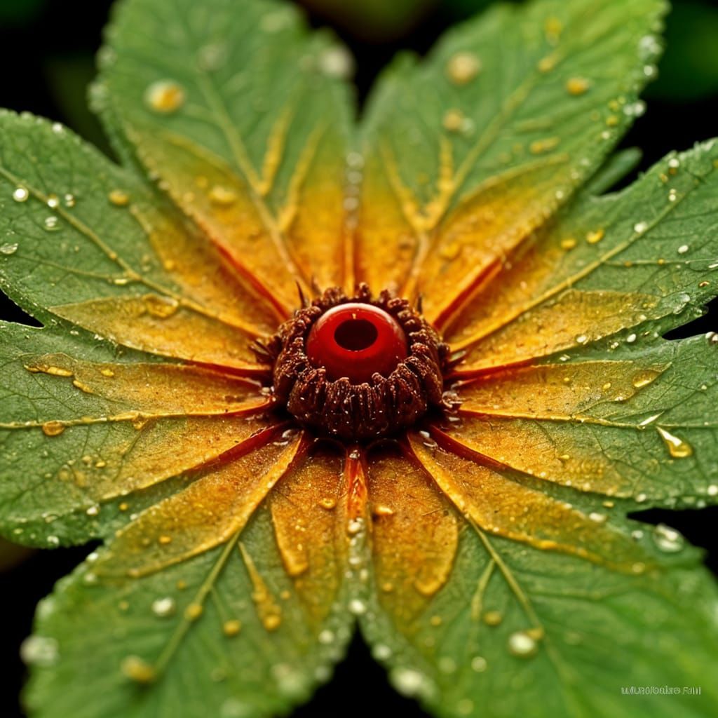 Multicolor Leaf with Water Drop: Macro Photography