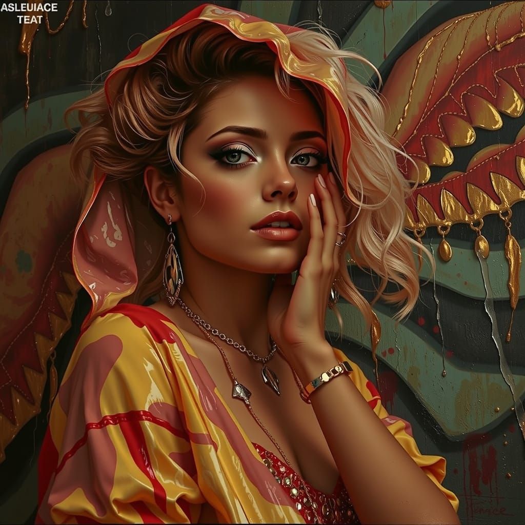 Hyperrealistic Gold and Silver Sculpture with Vivid Colors