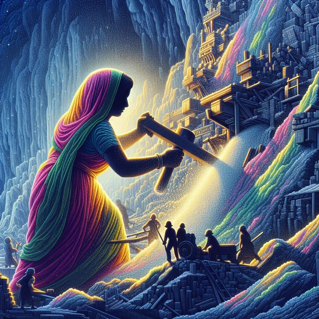 South Asian Woman Builds Mountain at Night