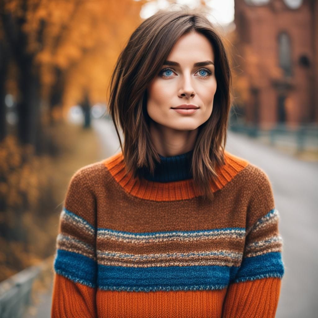 Attractive Woman with Brown Hair and Blue Eyes