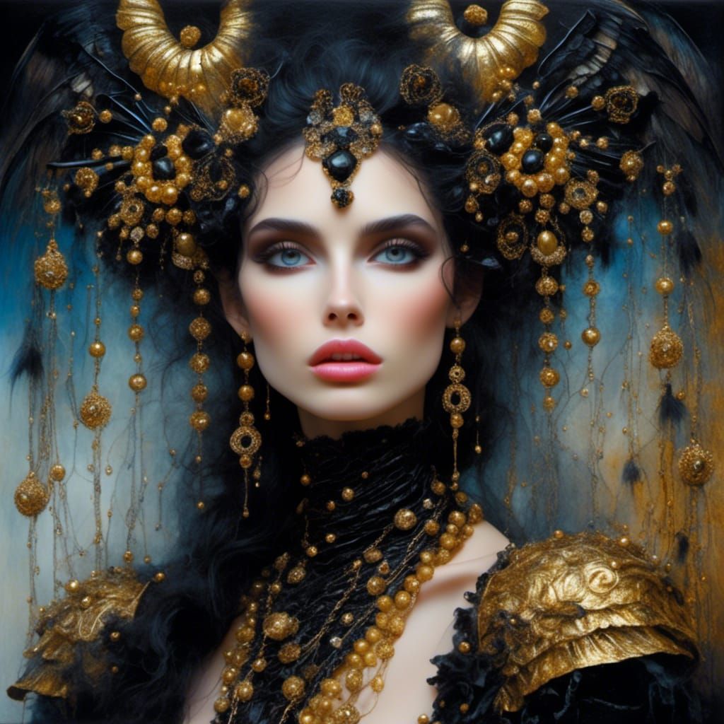 Gothic Noir: Italian Woman in Latex, Oil Painting