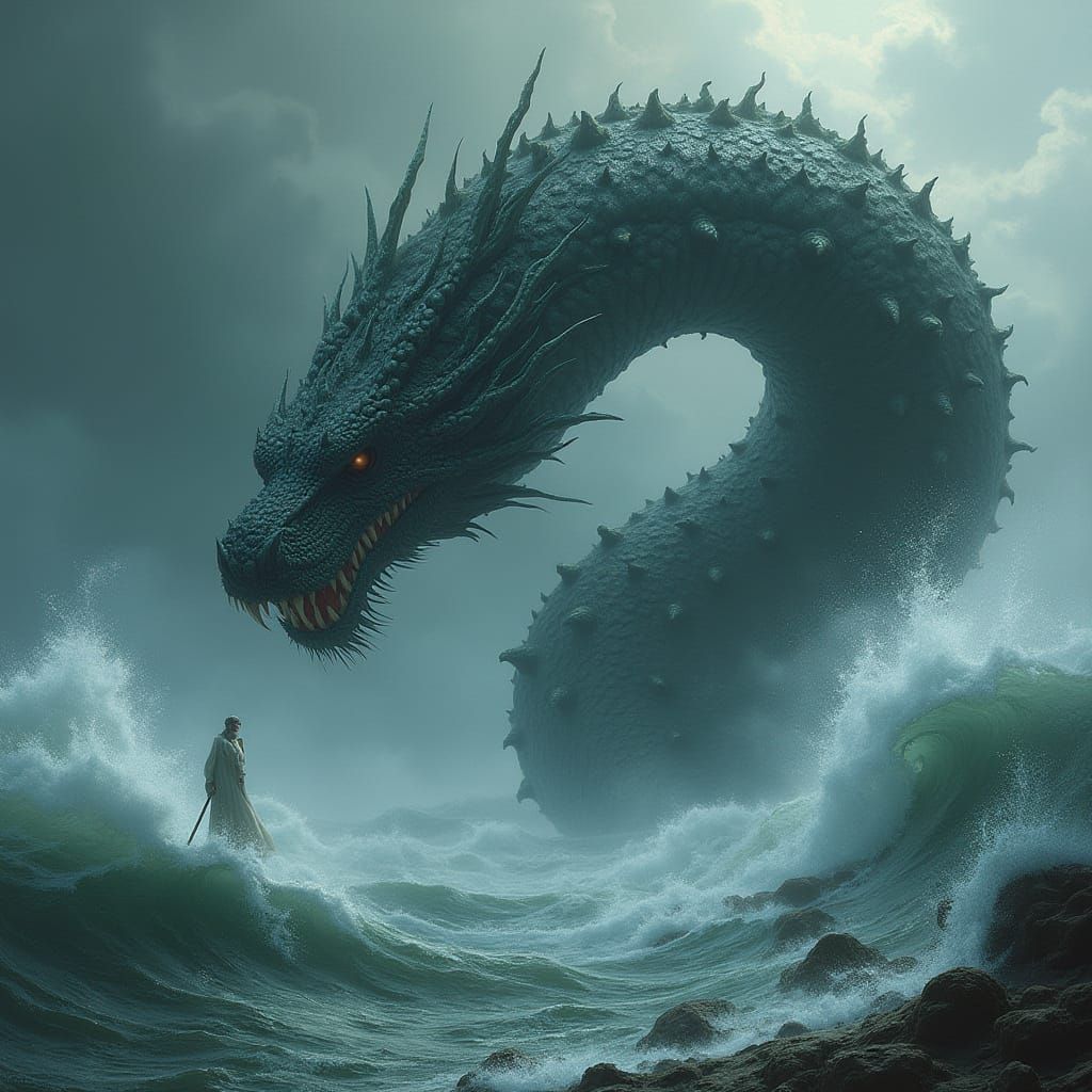Jormungandr Emerges: Mythical Serpent in Dark Waters