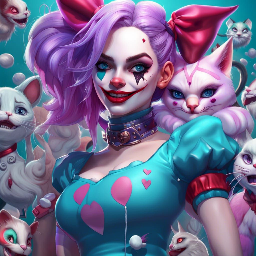 Harley Quinn in Wonderland with Cheshire Cats