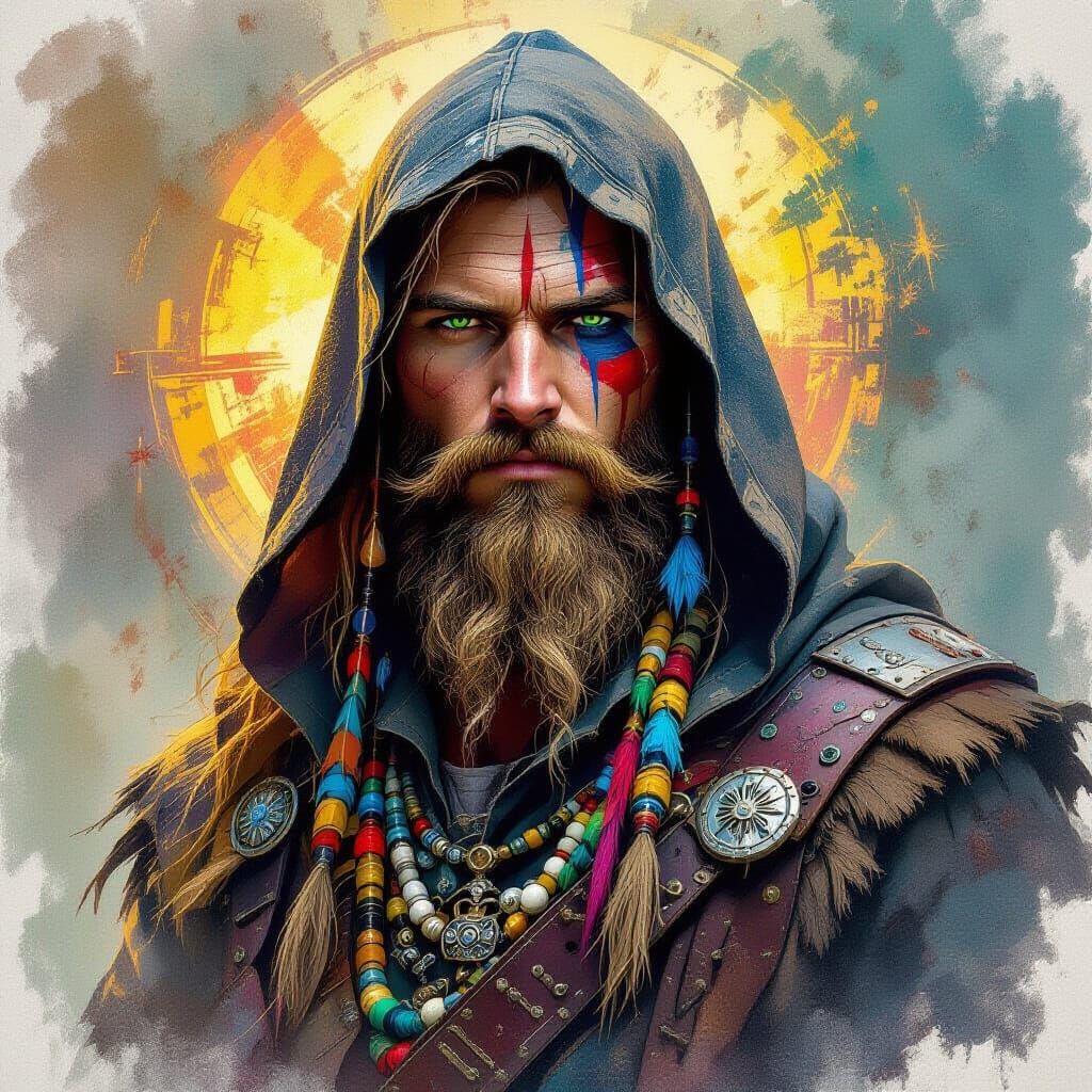 Puritan Viking Warrior in Dramatic Splash Art Style