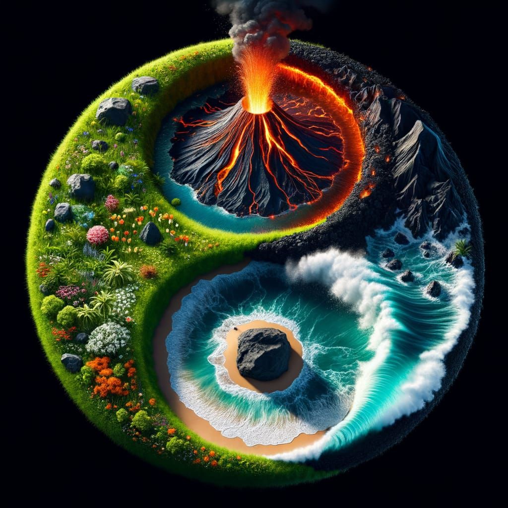 Surreal Yin-Yang Symbol in Nature's Harmony