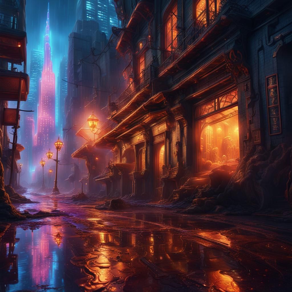 City Awakening: Matte Painting with Neon Lights