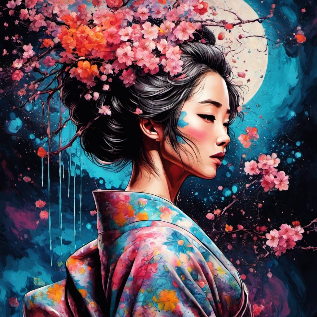A Japanese Woman In Graffiti Art Style