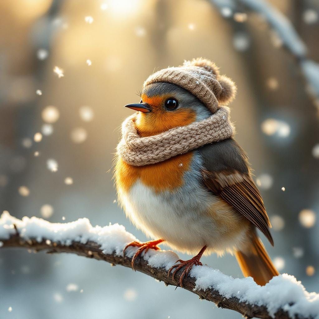 Robin in Winter Clothes, Claymation Style