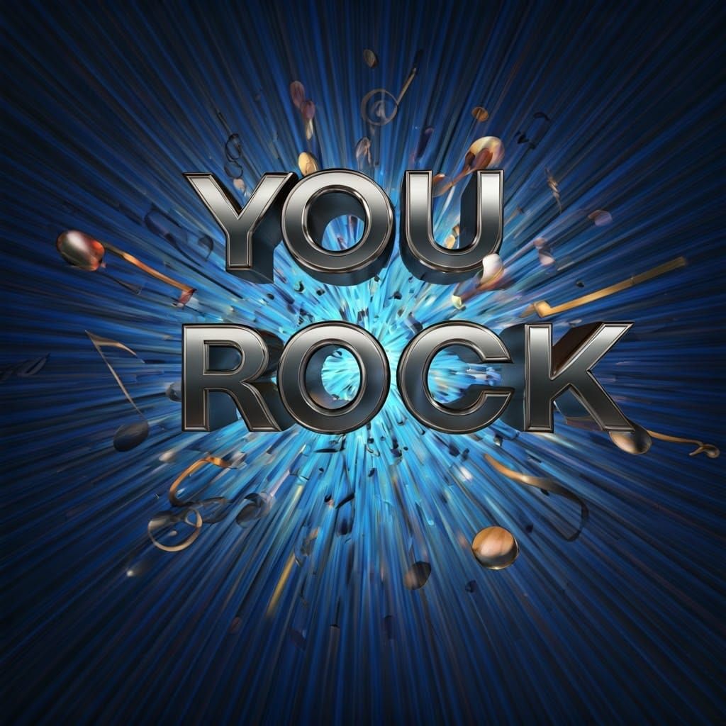 Vibrant 3D Music Explosion with Metallic Text