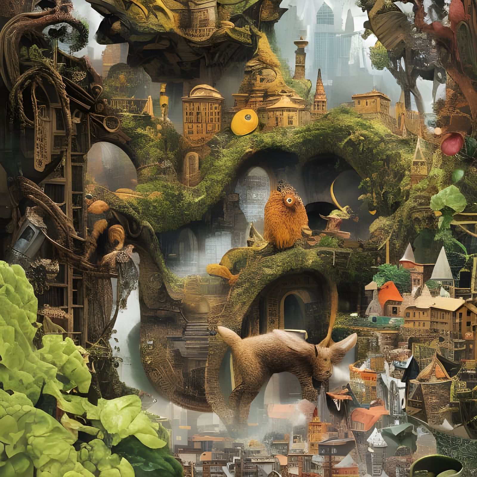 Futuristic Cityscape with Bizarre Creatures in Hyperreal Sty...