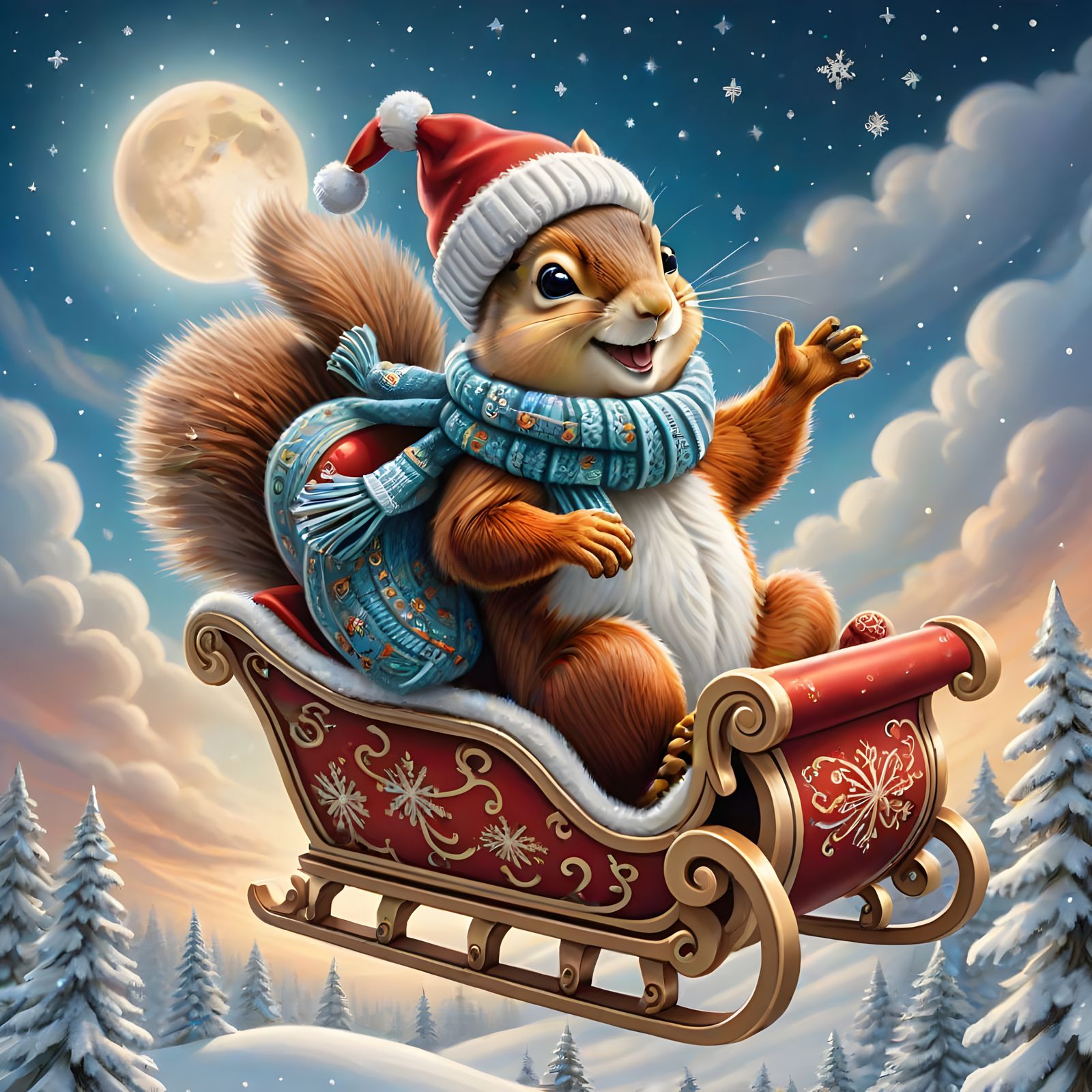 Sleigh Bells Ring: Squirrel Spreads Joy on Santa's Sleigh in...