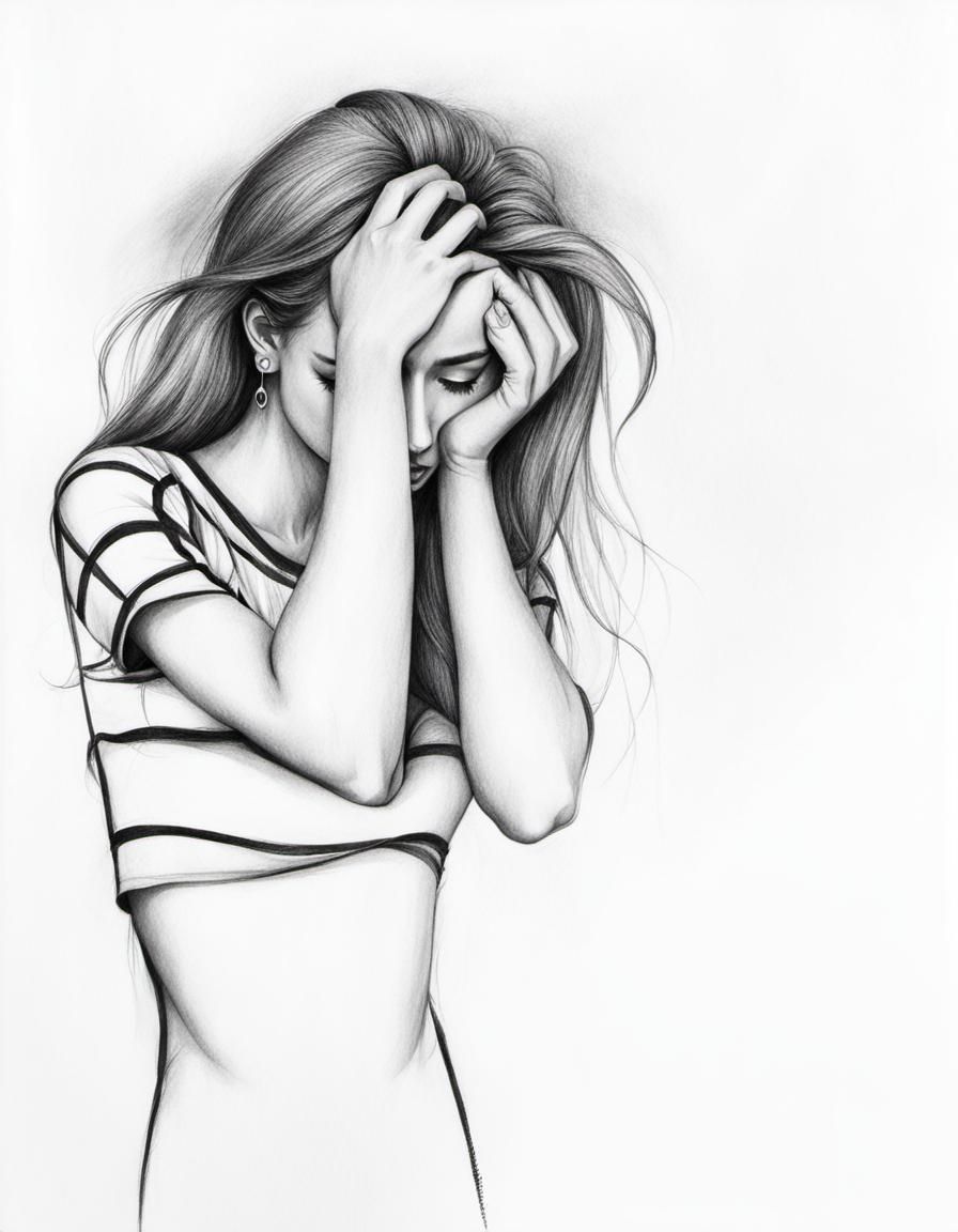 chaos tears overthinking pencil sketch mysterious