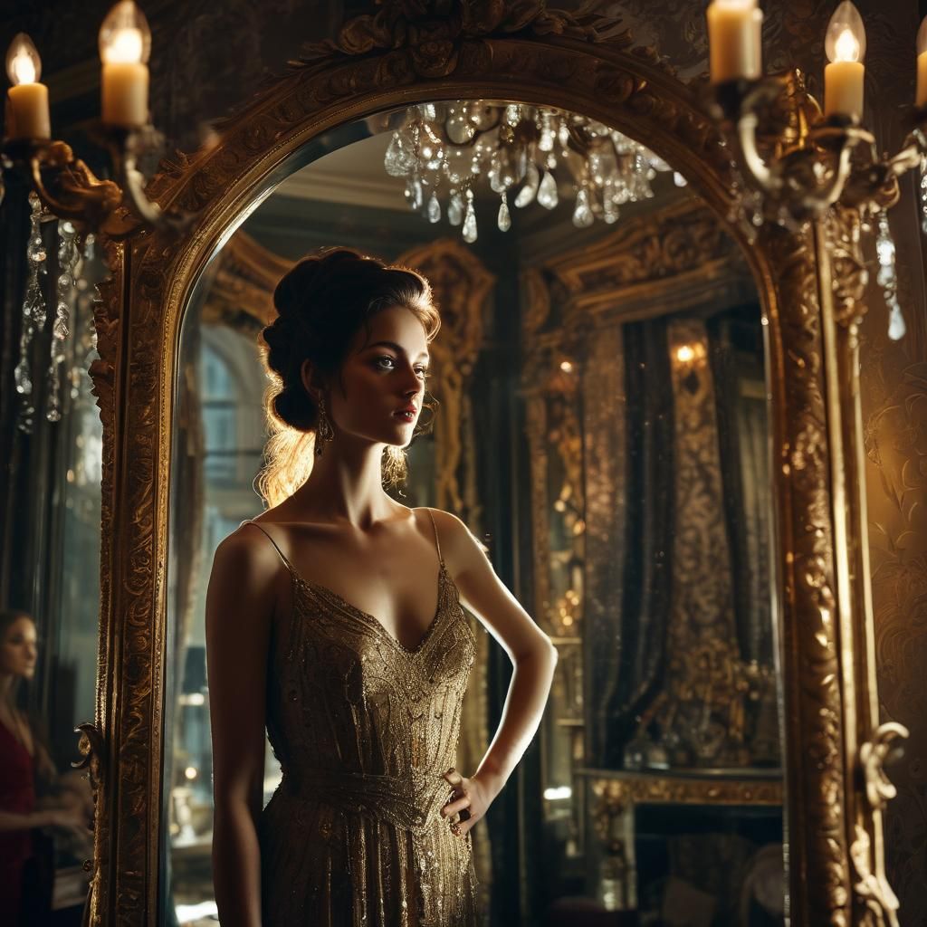 Cinematic Venetian Dressing Room Mirror Reflection