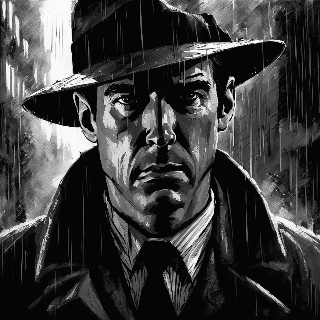 Detective in Rainy Alley: a Film Noir Scene