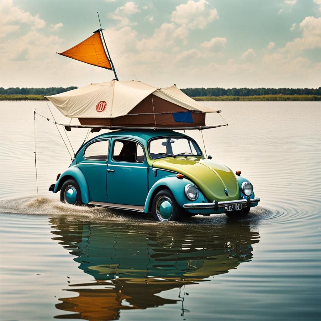 Floating VW Beetle with Sail