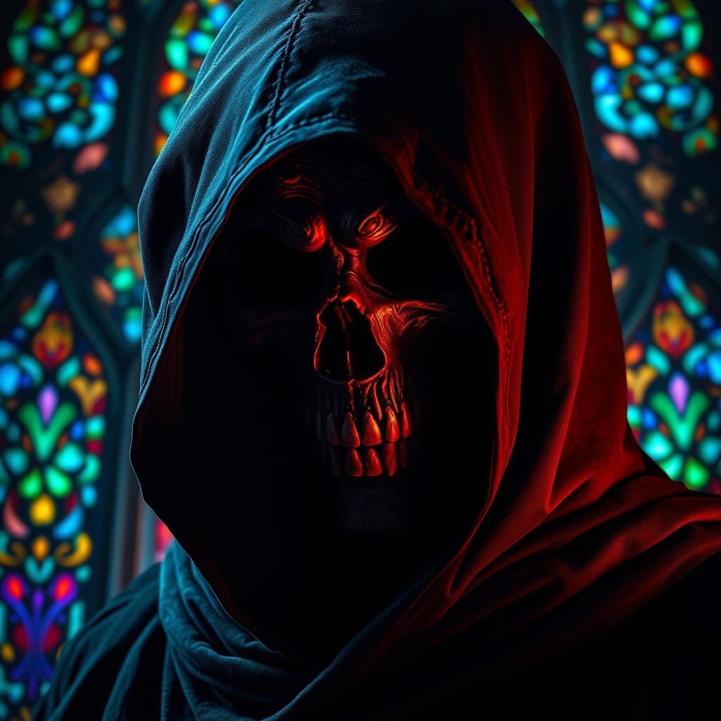 Mysterious Figure of Death with Vibrant Cloak and Elaborate....