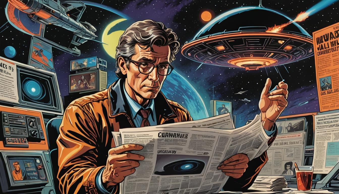 UFO Witness on Talk Show in Comic Book Style