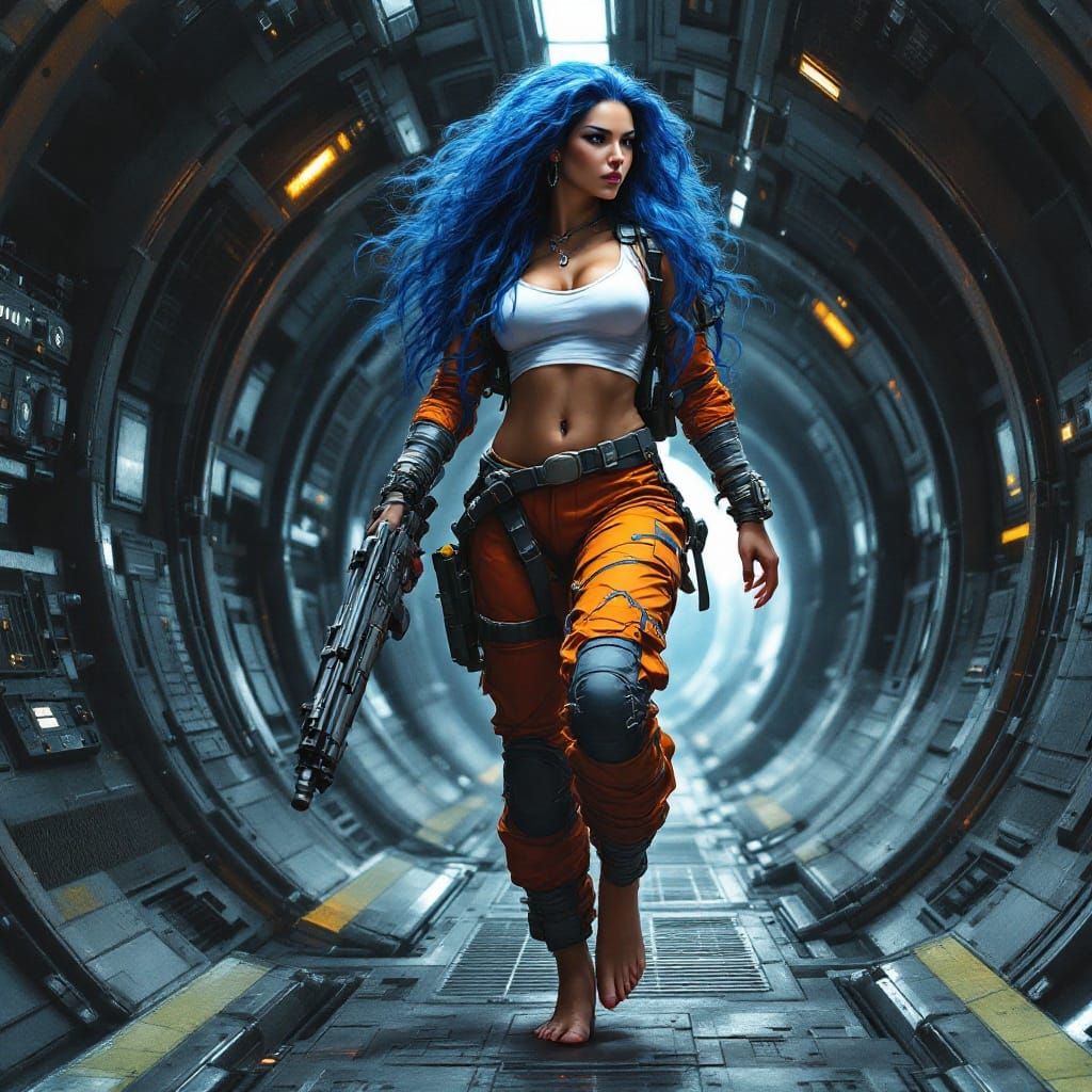 Surreal Space Warrior in Cyberpunk Aesthetic