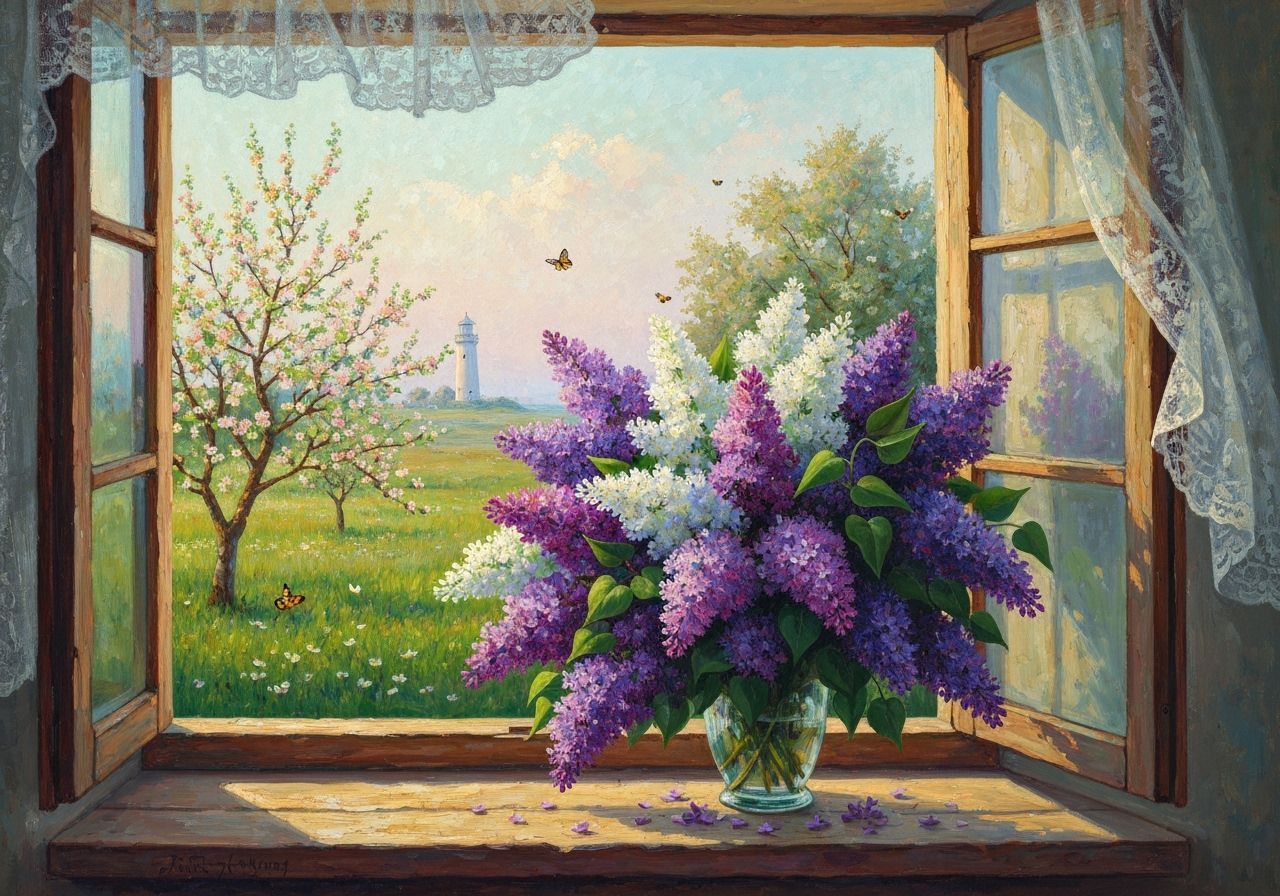 Neo-Impressionist Lilacs by an Open Window