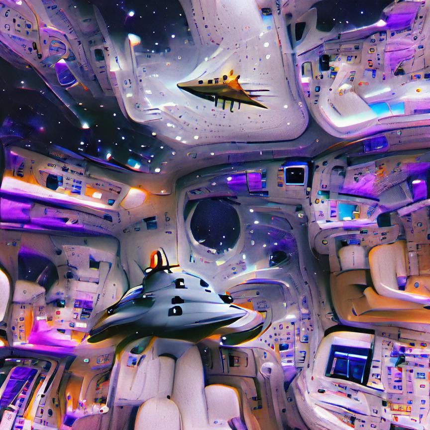 Futuristic Spaceship Drifting in Deep Space