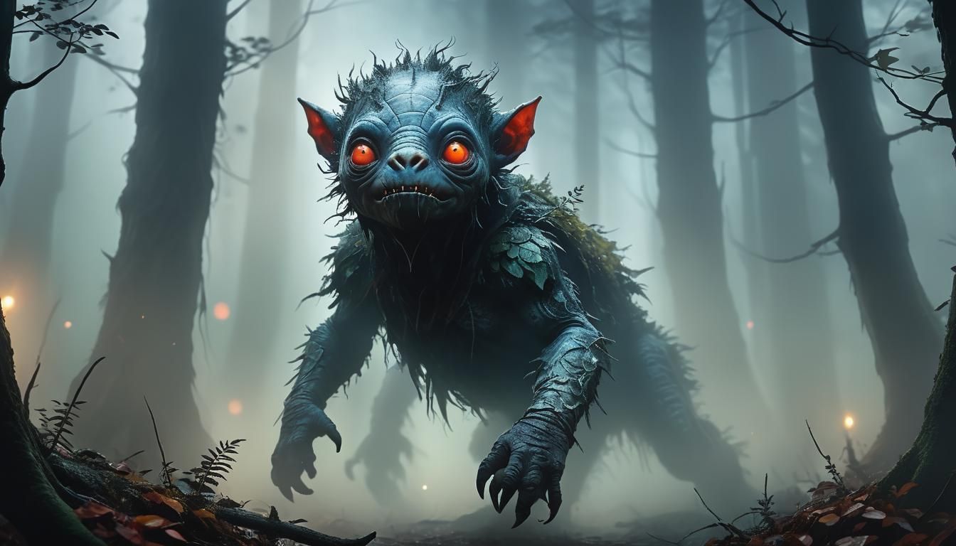 Eerie Tiyanak Creature in Foggy Dark Fantasy Art