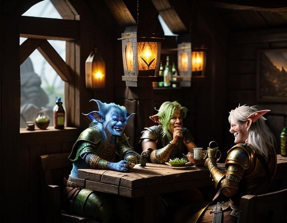 Goblins Enjoying Cocktails in a Fantasy Tavern